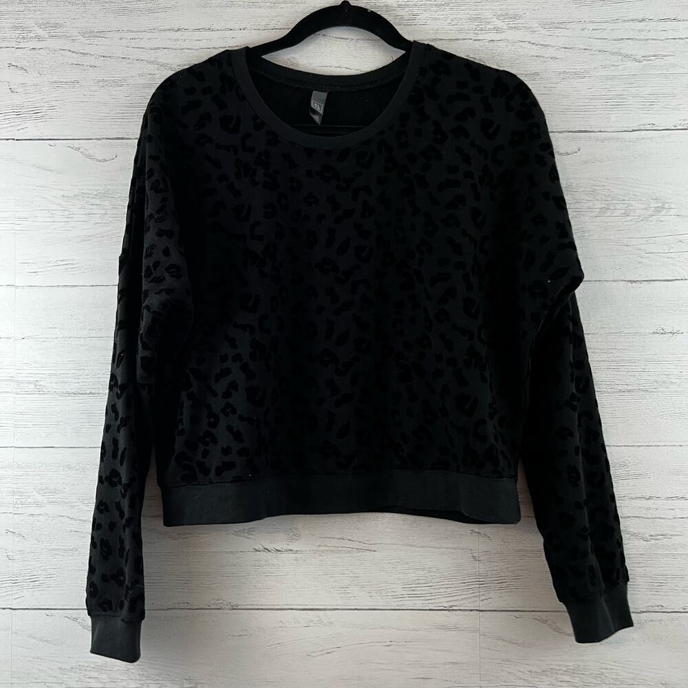 Alya Black Flocked Leopard Print Crew Neck Sweatshirt‎ Size S